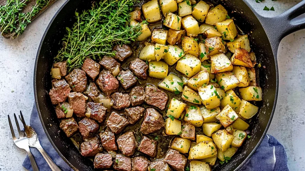 Garlic Butter Steak Bites and Potatoes