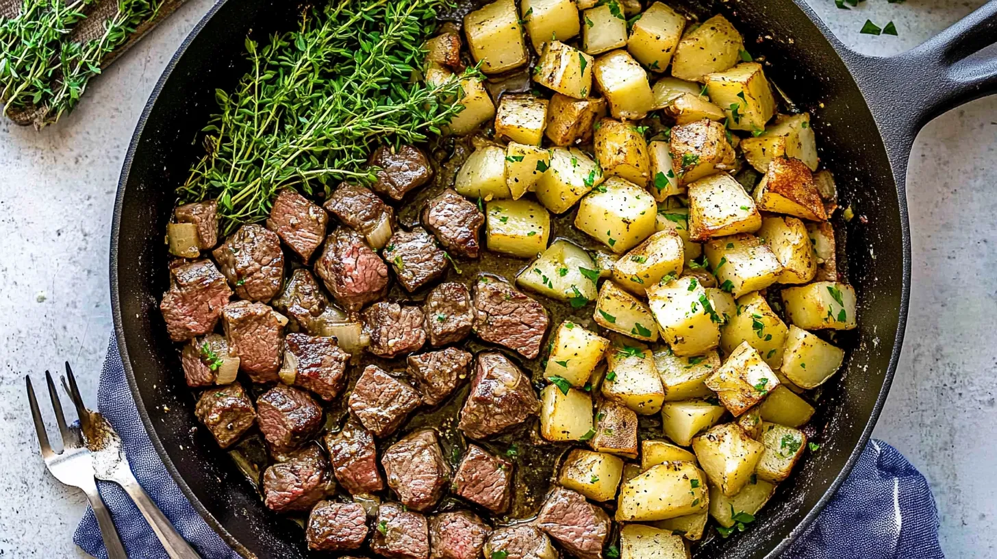 Garlic Butter Steak Bites and Potatoes