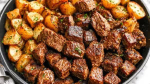 Garlic Butter Steak Bites and Potatoes