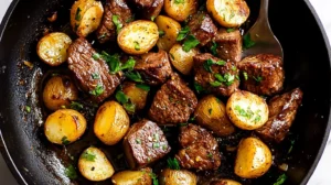 Garlic Butter Steak Bites and Potatoes