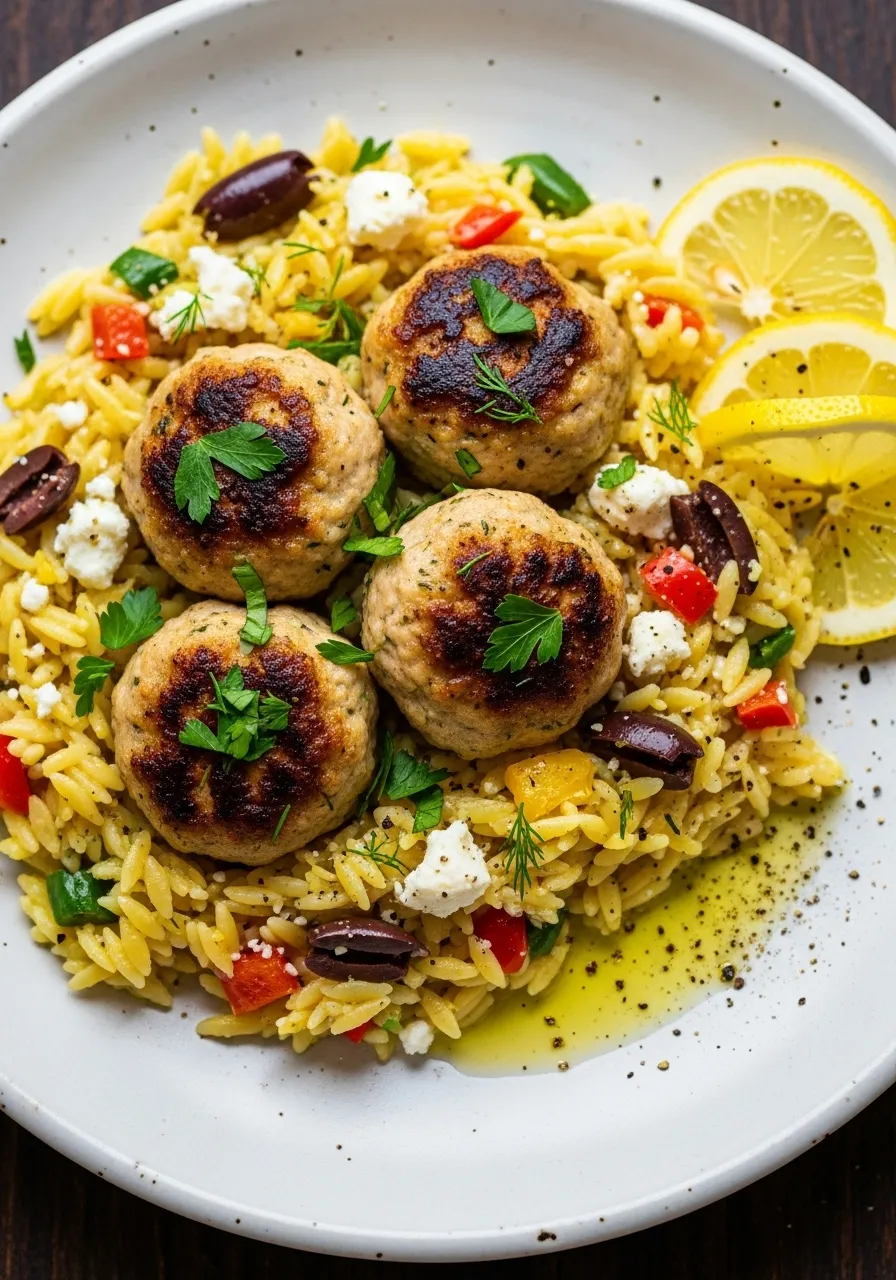 My Favourite Savory Greek Chicken Meatballs with Zesty Lemon Orzo Recipe
