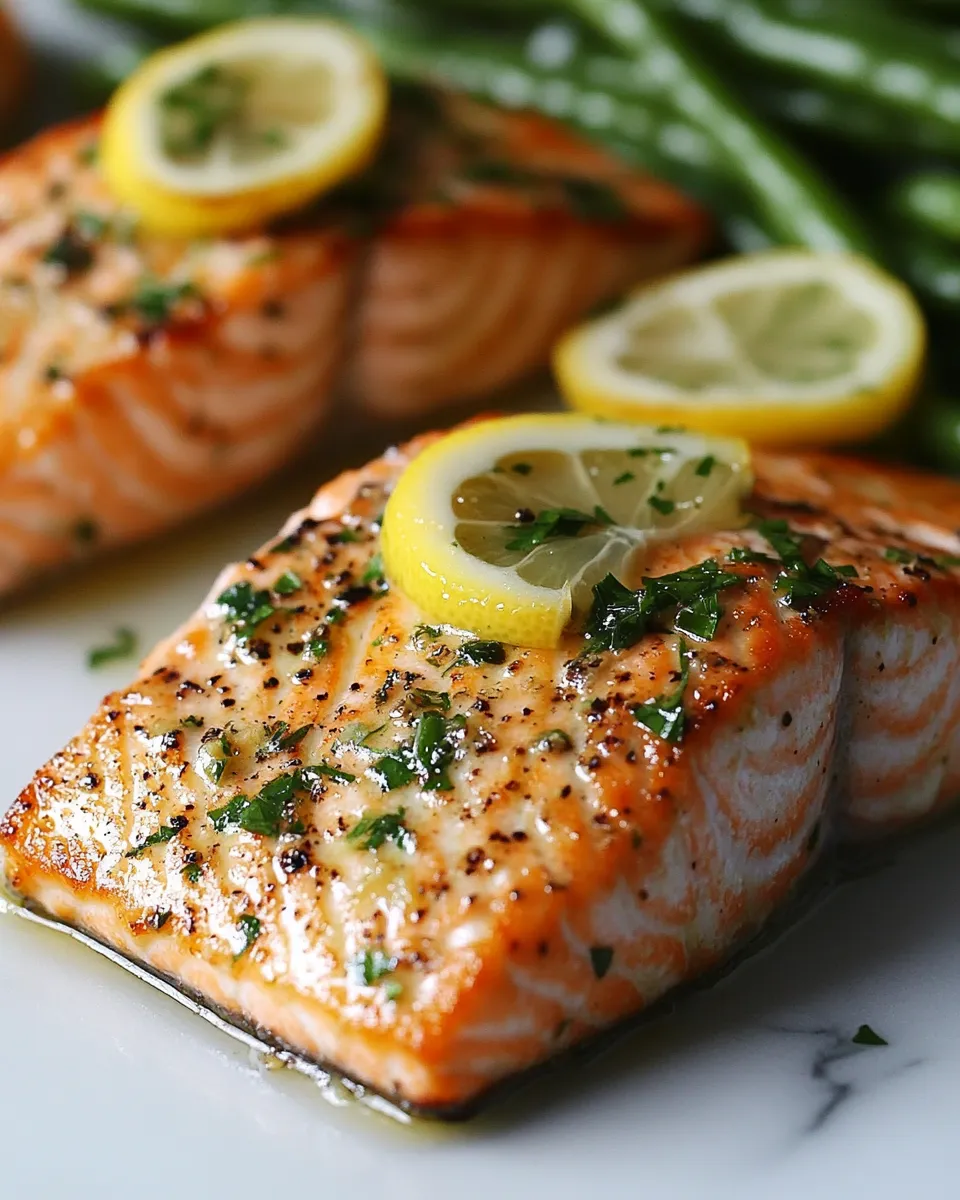 Lemon Butter Salmon with Roasted Green Beans Recipe