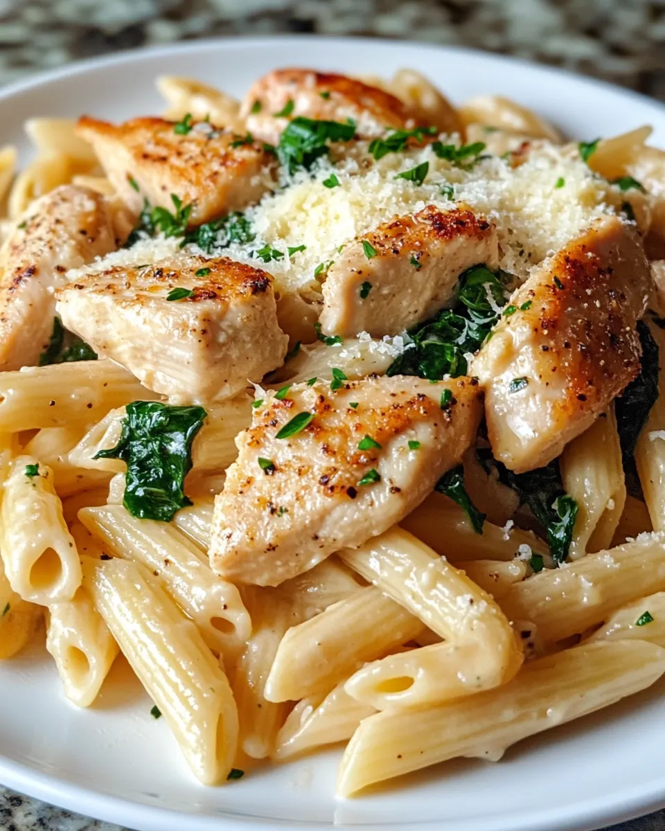 Creamy Garlic Chicken & Spinach Pasta Recipe