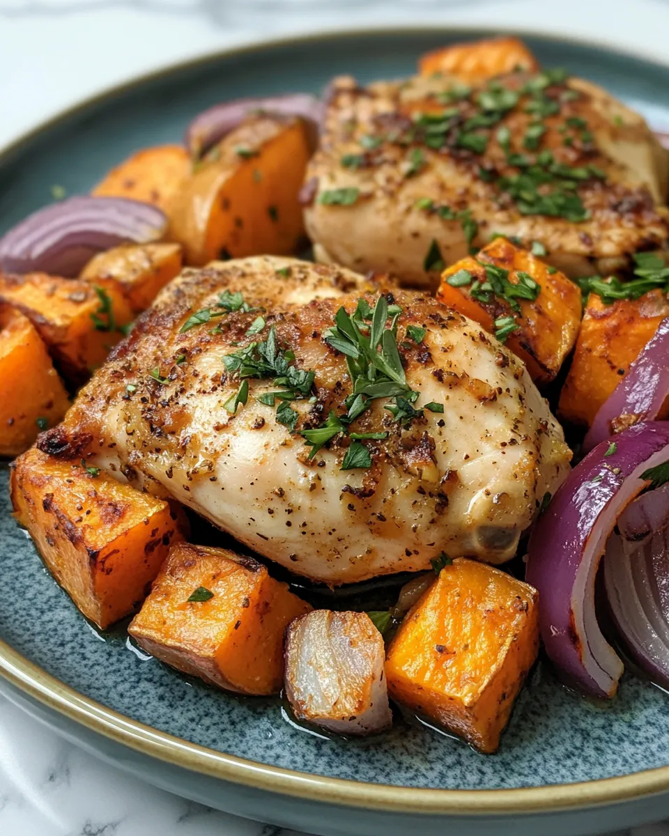 Herbed Chicken with Roasted Sweet Potato & Red Onion Recipe