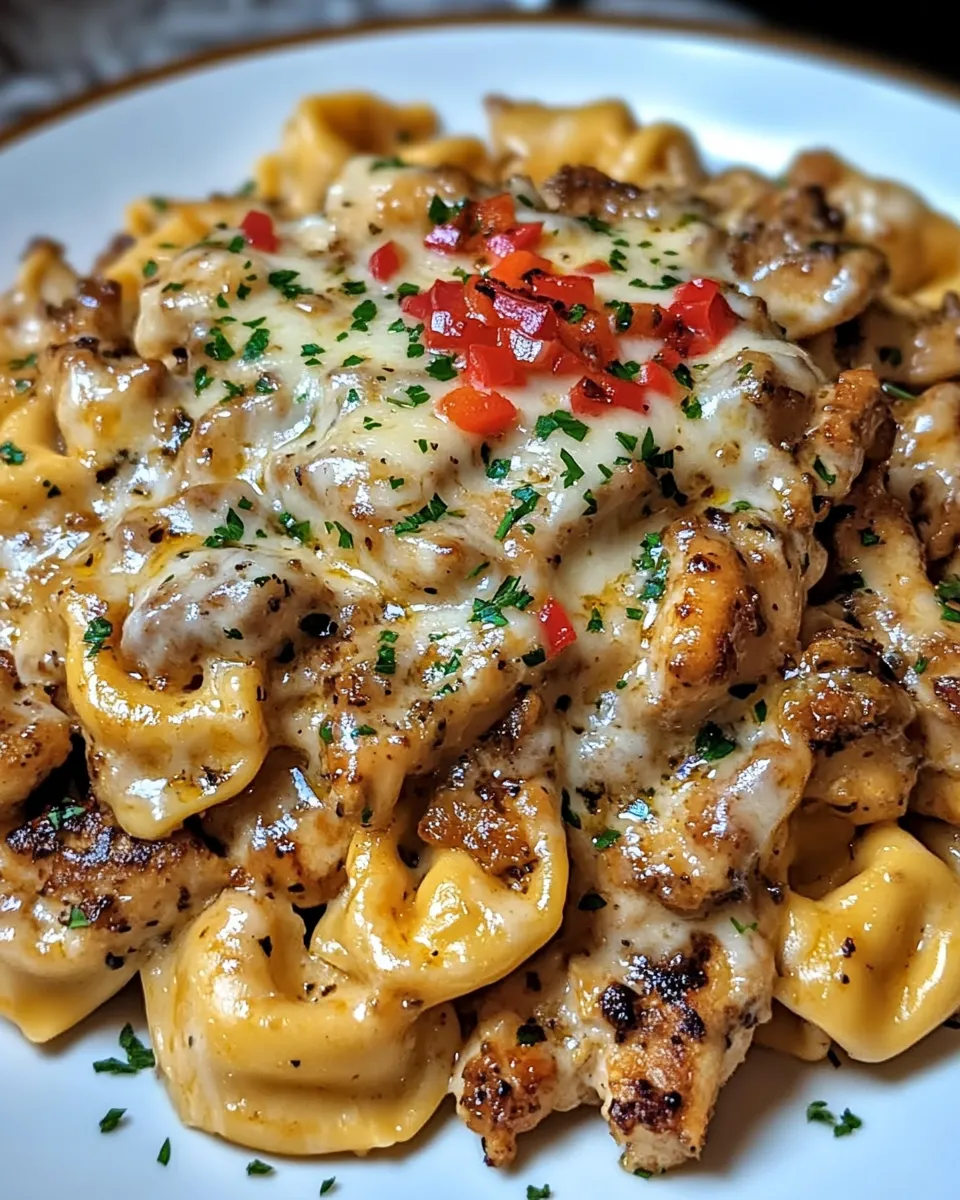 Cowboy Butter Garlic Chicken Tortellini with Fire-Roasted Red Peppers