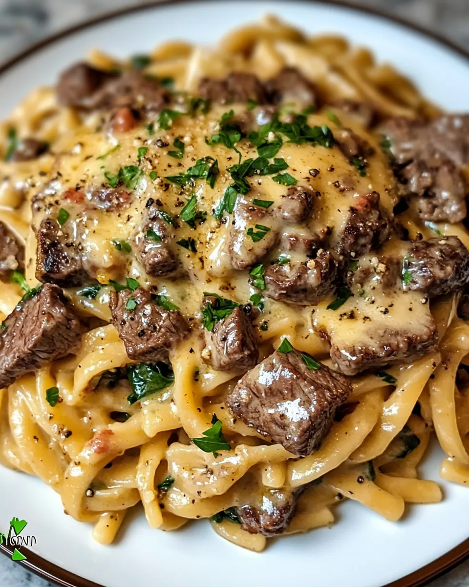 Creamy Cowboy Butter Linguine with Steak Bites & Spinach Recipe